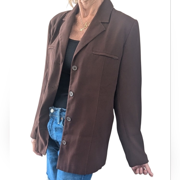 Vintage 1970s Handmade Brown Minimalist Lined Basic Hippie Neutral Blazer - Picture 2 of 10